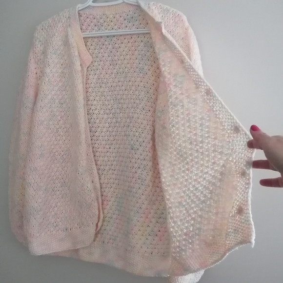 Vintage Hand Knit Pastel Multicolour Button Up Cardigan Size Medium - Picture 6 of 16